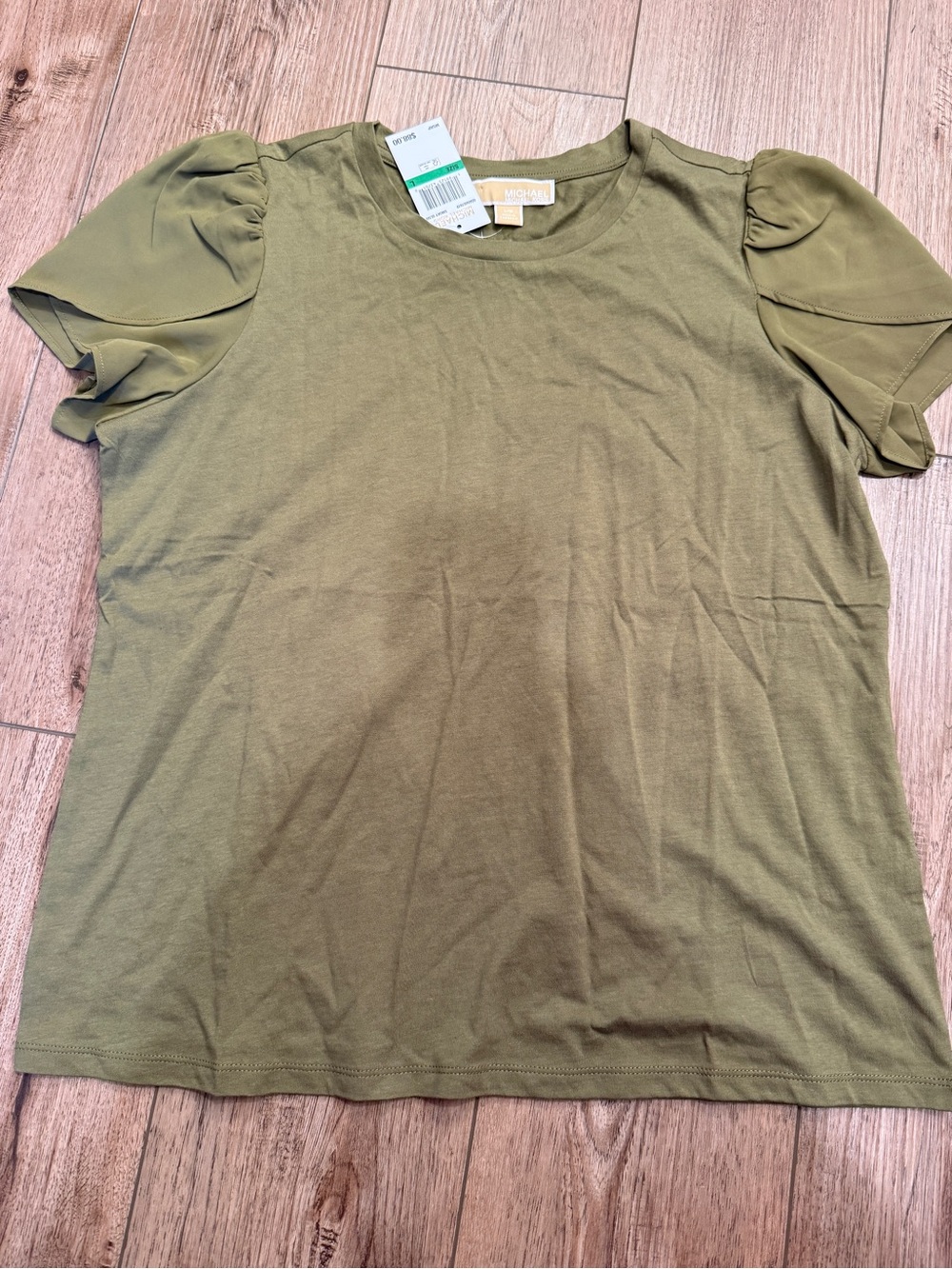 Michael Kors Olive Green Puff-Sleeve Tee